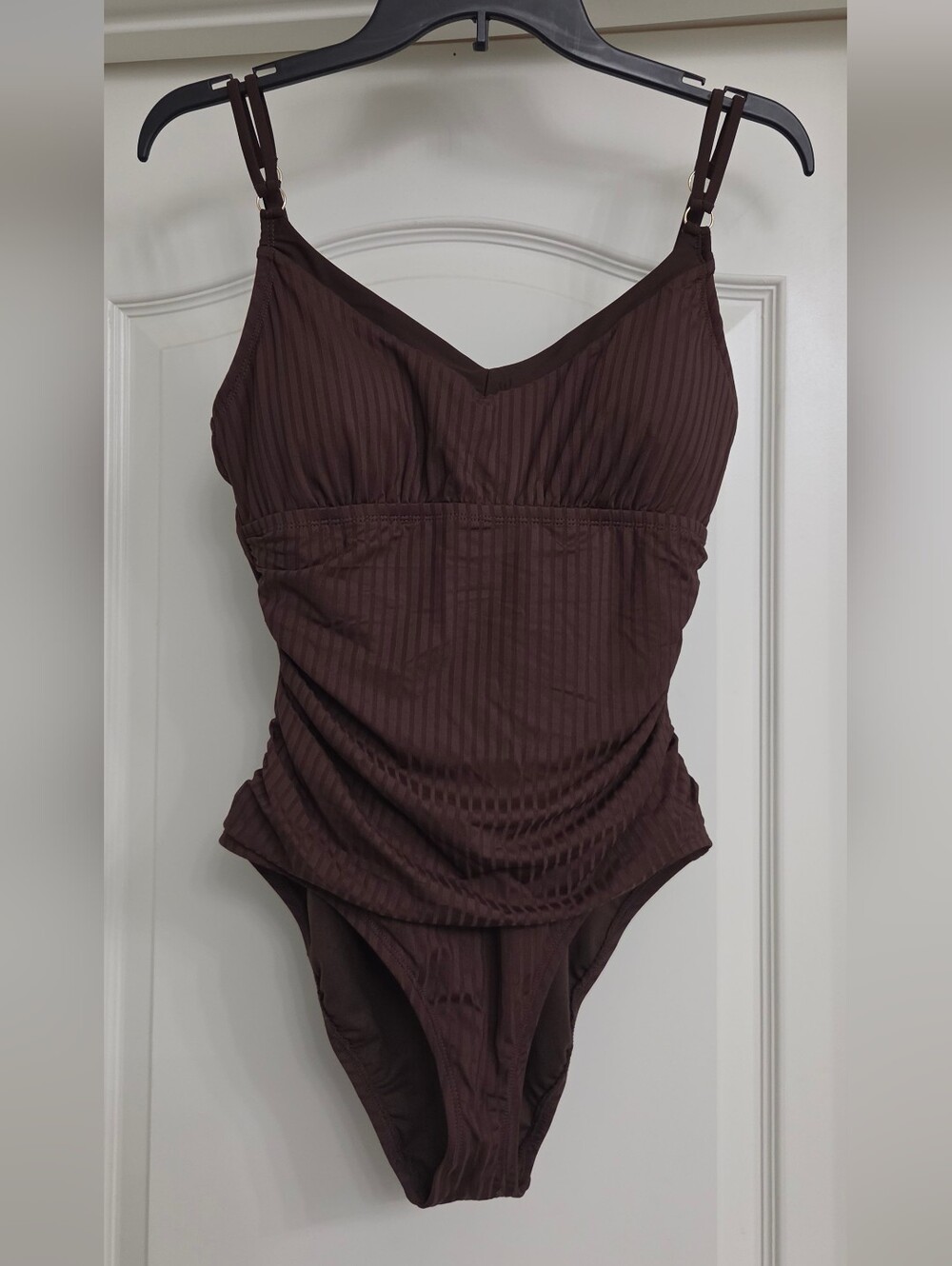 Ellen Tracy Brown Ribbed One-Piece Swimsuit